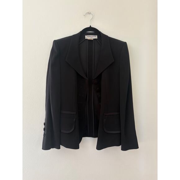 Sonia Rykiel Paris Black Viscose Satin Tailored Blazer button up Suit Jacket 38 - Picture 2 of 14